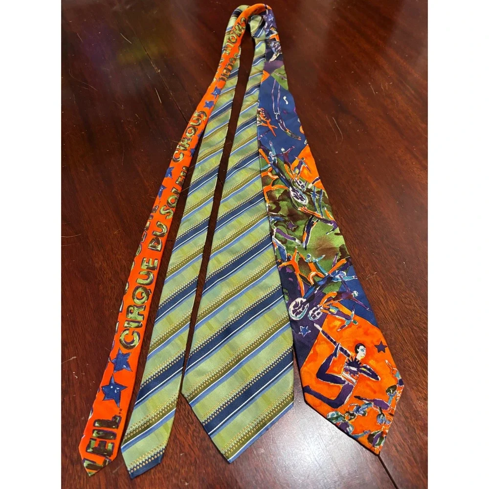 Mens Silk Ties Cirque du Soleil & Steve Harvey OS Lot of 2 Green Multicolor